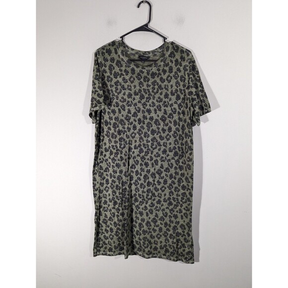 EUC Lucky Brand Green Animal Print Short Sleeve Shirt Dress Women Size L - Picture 1 of 5